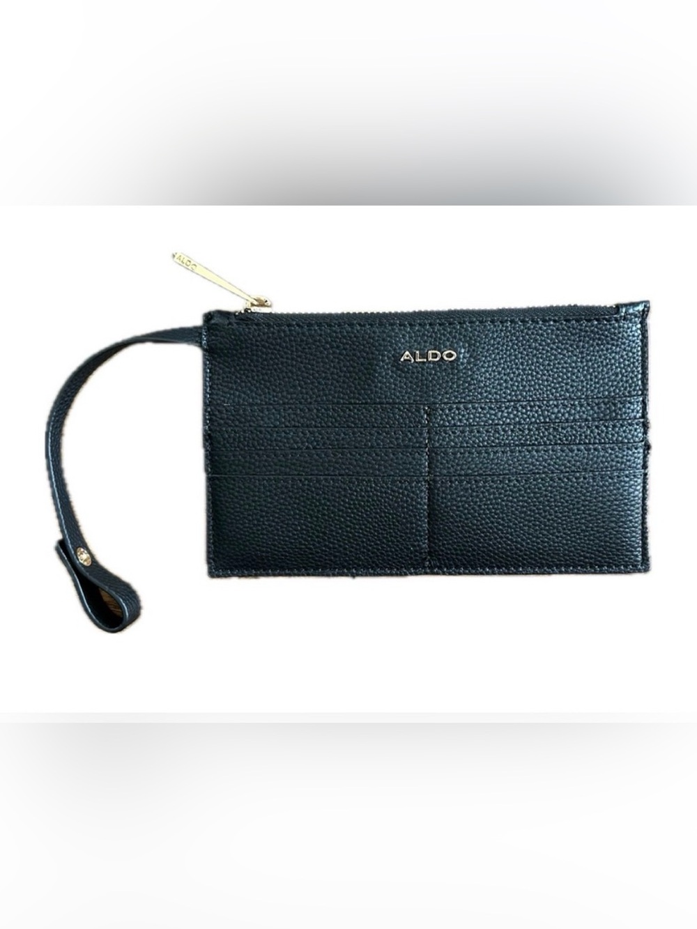 ALDO Women's Black Wristlet Wallet, Solid, Zipper, Wrist Strap, Card Slots